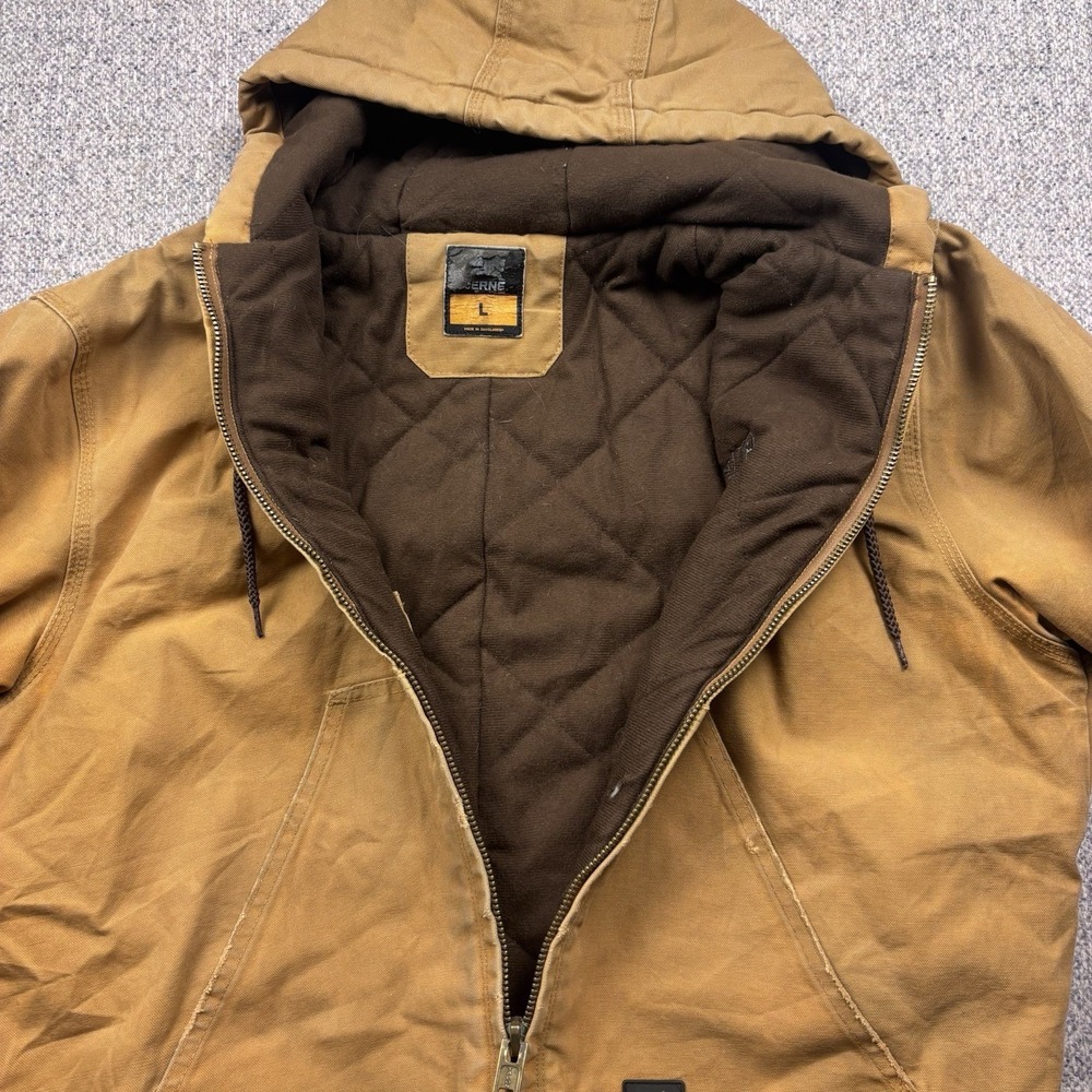 Berne Workwear Hooded Jacket Mens L Brown Duck Canvas Quilted Lined Work Coat - Picture 8 of 11